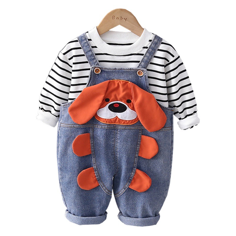 Los pantalones de mezclilla para bebés de los niños se adaptan a los nuevos niños de Otoño de estilo coreano de manga larga para niños de dos piezas ropa de otoño ropa para niños