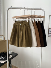 日系复古灯芯绒短裤女2025秋季宽松高腰A字阔腿休闲裤子显瘦百搭