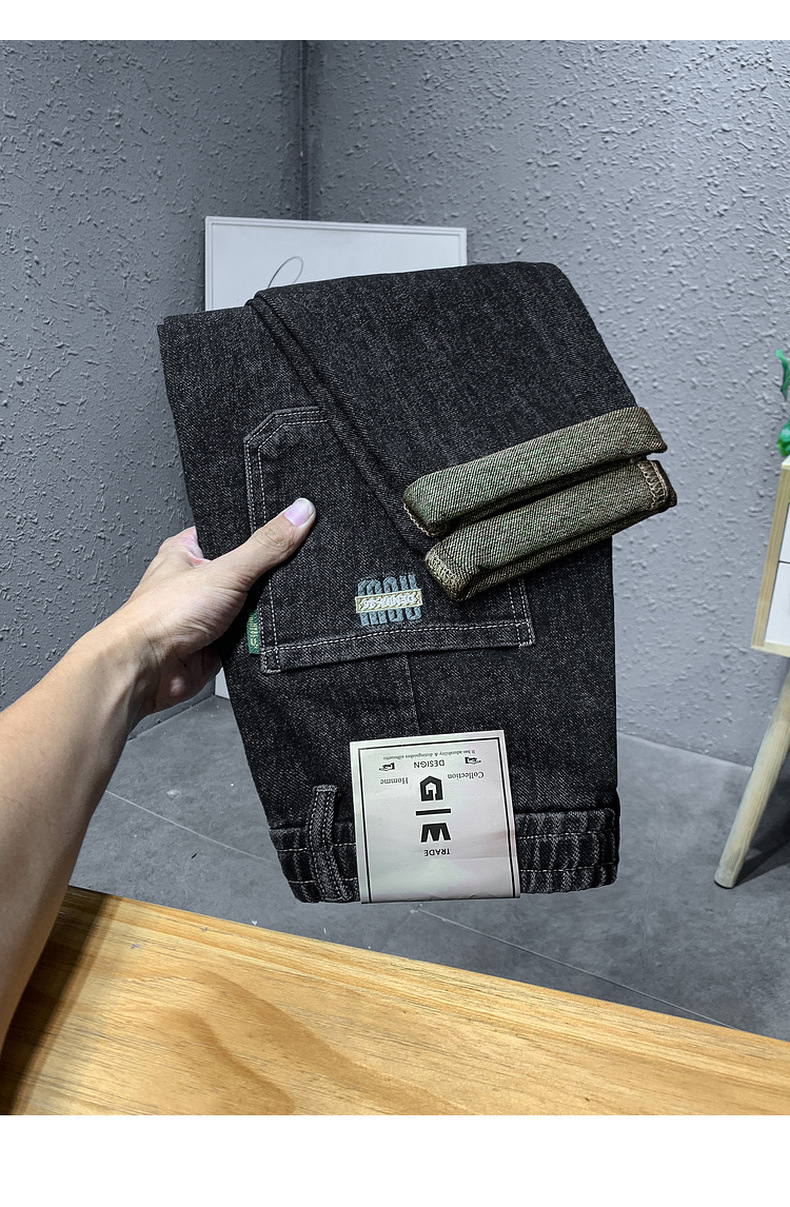 Trendy brand hot selling jeans for men in spring autumn  2024, blue and gray drawstring slim fit small leg pants, men's_senzul.com
