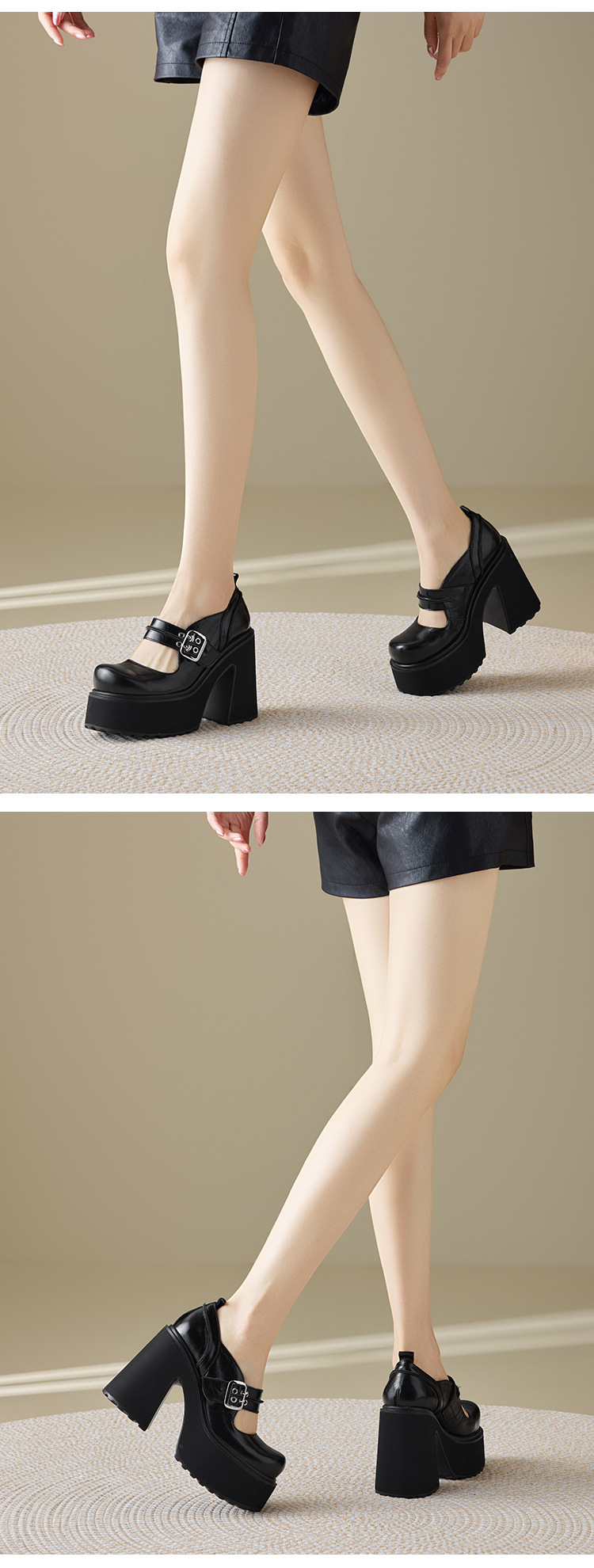 Giày Mary Jane nữ đế dày gót 12 cm phong cách cổ điển học sinh — màu đen chi tiết 7