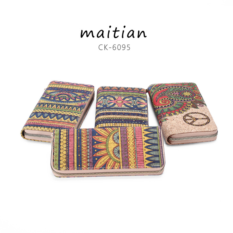 Tourist attraction cultural and creative souvenir cork long wallet, bohemian style printed cork bark clutch bag, small quantity wholesale