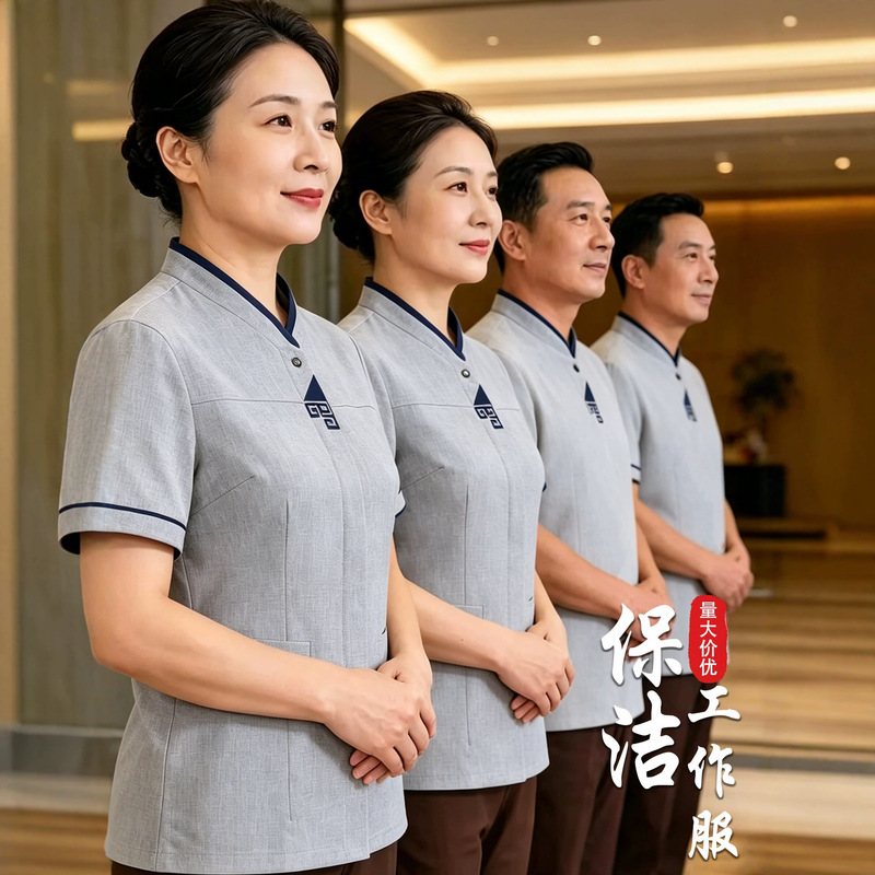 Hotel room cleaning staff uniform, nurse workwear, short-sleeved restaurant cleaning attendant work uniform for summer