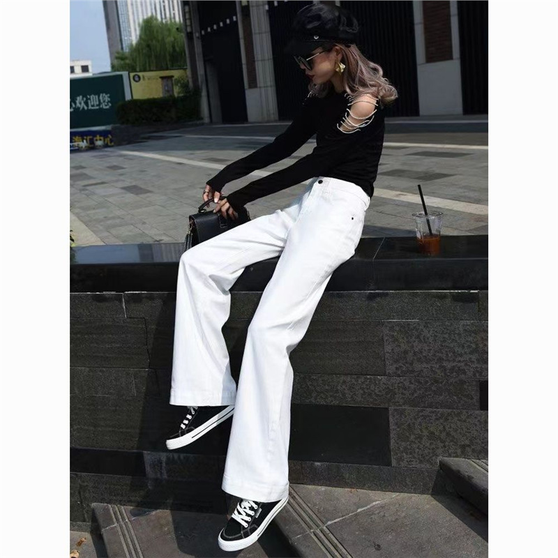 White Jeans Women's Wide Leg New Slimming All-match High Waist Dipped Loose Slim-fit Ins Straight Pants for Chubby Girls