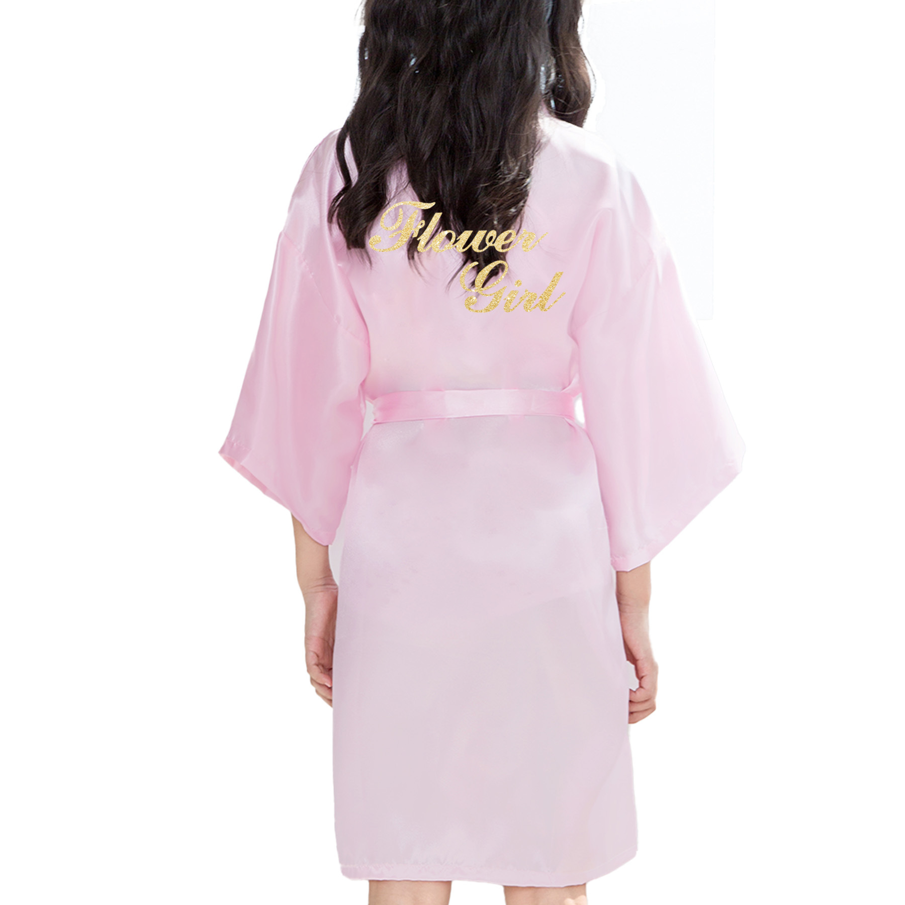 Vestido de Novia para Niña, Color Sólido, con Estampado Dorado, Estilo Cardigan, para Bodas