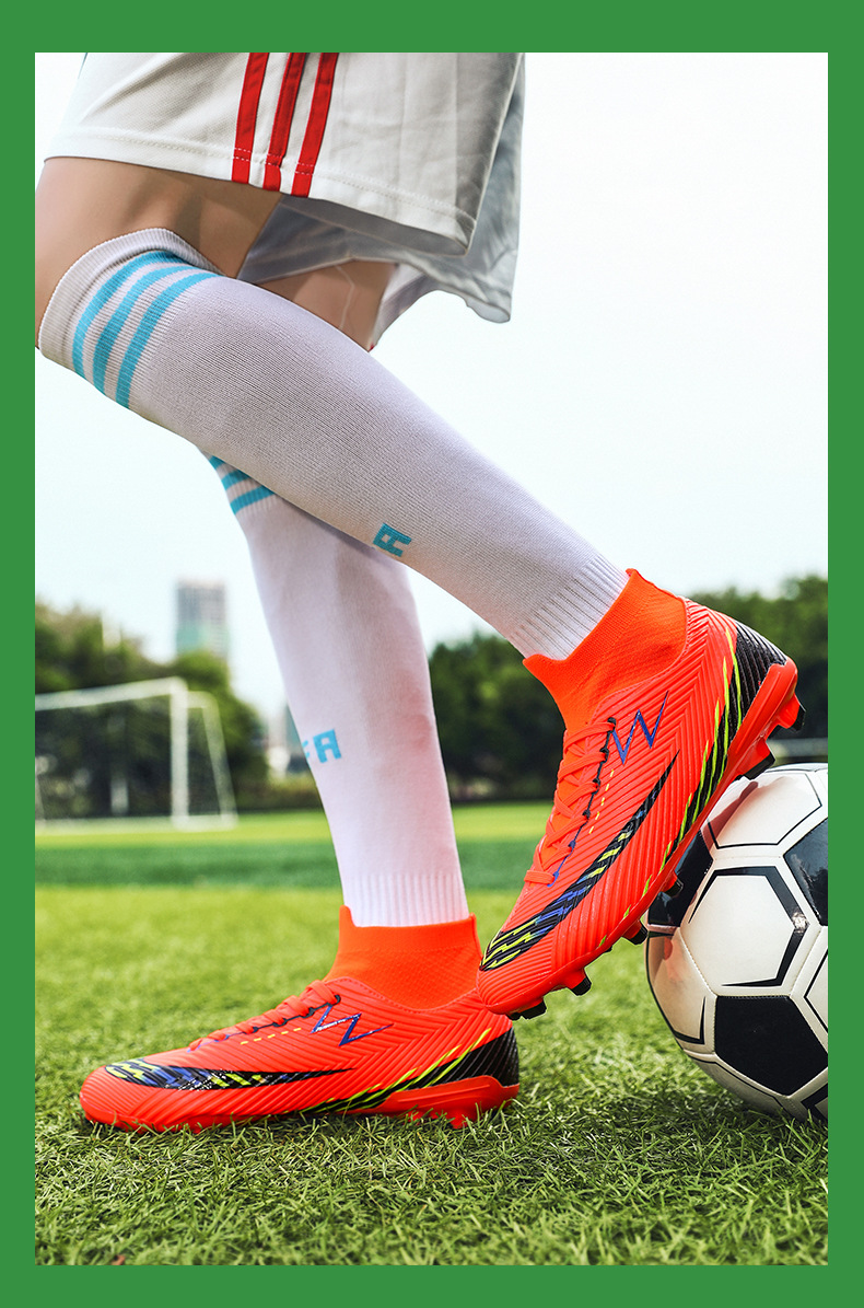 Piedini da calcio alti con unghie rotte, erba artificiale, chiodi in pelle AG, per ragazzi, ragazze, adolescenti e studenti che si allenano_voghion.com