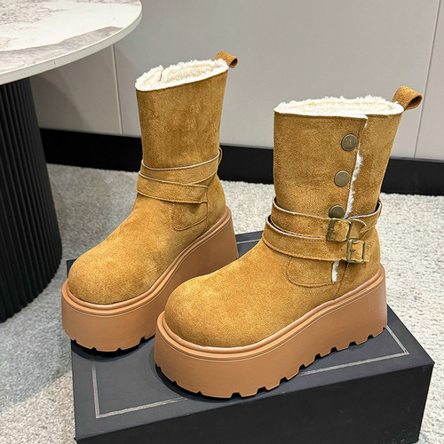 Slim Women's Martin Boots 2025 Autumn New European Version Round Head Stitched Heel Lift Fashion Boots Slimming