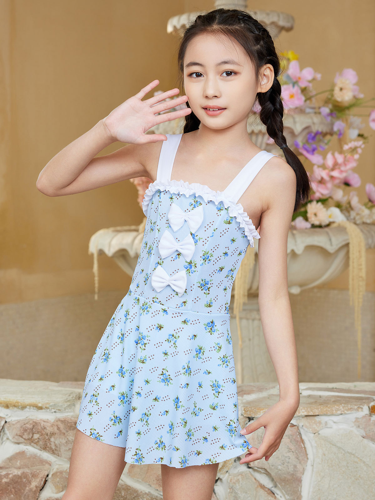 Trajes de baño de niñas verano 2024 nuevo estilo extranjero para niños pequeños y medianos princesa vestido de ángulo plano para bebés niñas trajes de baño de niños