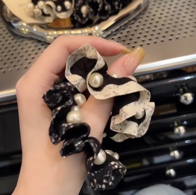 气质波点蕾丝花边发圈小肠圈珍珠简约高弹力发绳新款马尾头绳皮筋|undefined