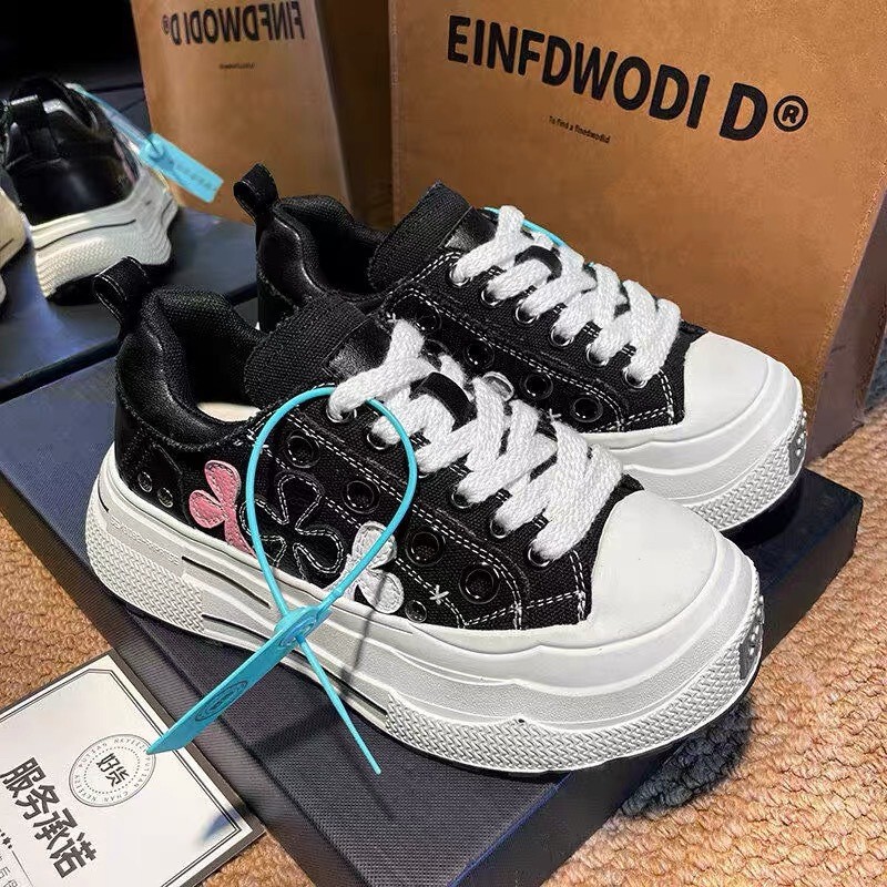 Plum Blossom Shoes Ensemble Series Sh00T Brand20S Canvas Shoes with Distressed Edges Obsidian Color Plum Blossom Shoes Height-Increasing Plum Blossom Shoes Ensemble Series Sh00T Brand20S Canvas Shoes with Distressed Edges Obsidian Color Plum Blossom Shoes Height-Increasing