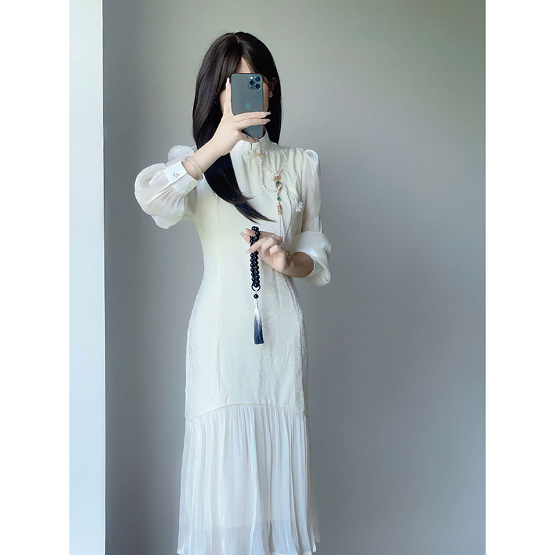 Retro Republic of China New Chinese cheongsam young elegant modified women's autumn long sleeve dress