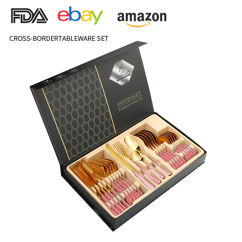 Juego de vajilla de acero inoxidable de Amazon transfronterizo 1010 Cuchillos, tenedores y cucharas de comida occidental Juego de 24 piezas Cuchillos y cucharas de bistec