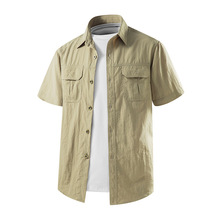 2025夏季新款户外工装短袖衬衫男士速干薄款中青年休闲百搭衬衣男