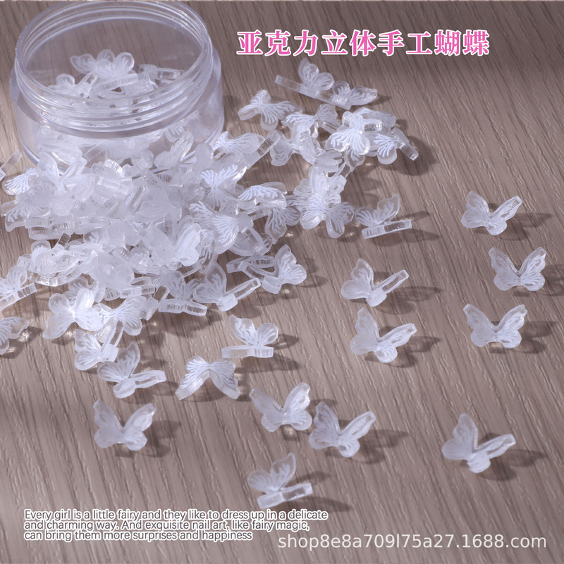 White Transparent Handmade Three-Dimensional Acrylic Small Butterfly Manicure Wearable Nail Jewelry Accessories Factory Wholesale