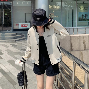 Off-white Baseball Suit Women's Spring 2023 New Fashion Western Style Design Sense Niche Contrasting Color Letter Coat Jacket