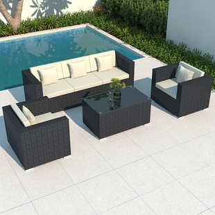 ♔ Outdoor Sofa Courtyard Terrace Balcony Three-Person Leisure Living Room Combination Rattan Outdoor Rattan Chair Rattan Sofa