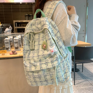 Japanese ins style artistic fresh plaid schoolbag high school student campus backpack female autumn and winter travel backpack