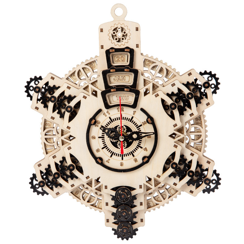 Diy calendario perpetuo reloj de montaje de transmisión de madera creativo relojes mecánicos regalos máquina caja de contraseña juguetes