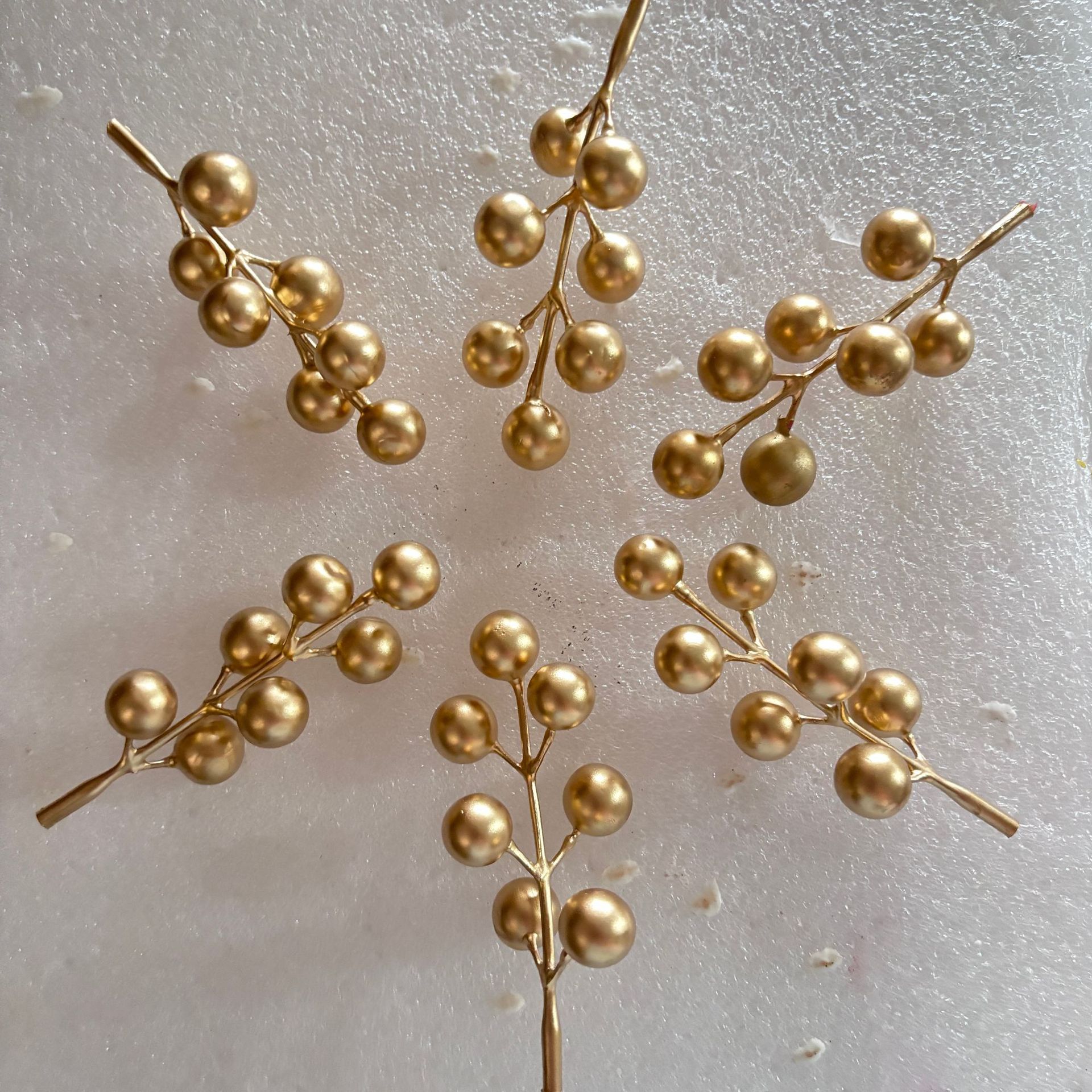 金色7头仿真红果圣诞红果吉祥果婚庆家居装饰配件金色浆果发财果