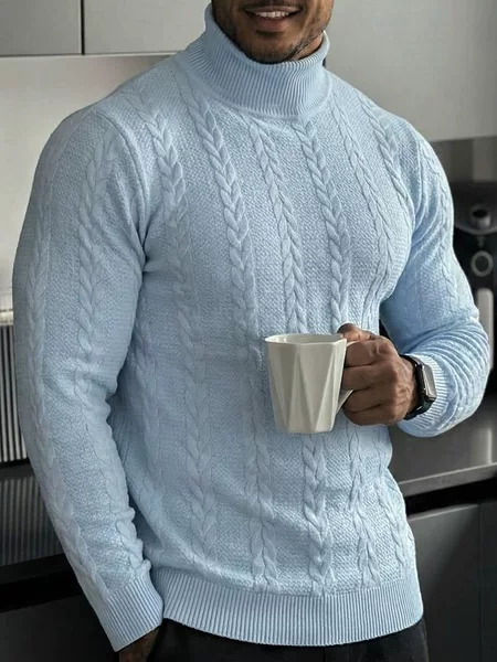Cross-Border European Size Autumn and Winter Knitwear for Daily Outdoor Casual Wear, Solid Color Fashion Jacquard High-Neck Warm Sweater for Men