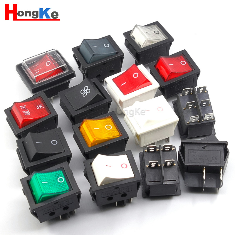 KCD4船型开关翘板电源复位按钮4脚6脚2档三档带灯16A250V船形开关