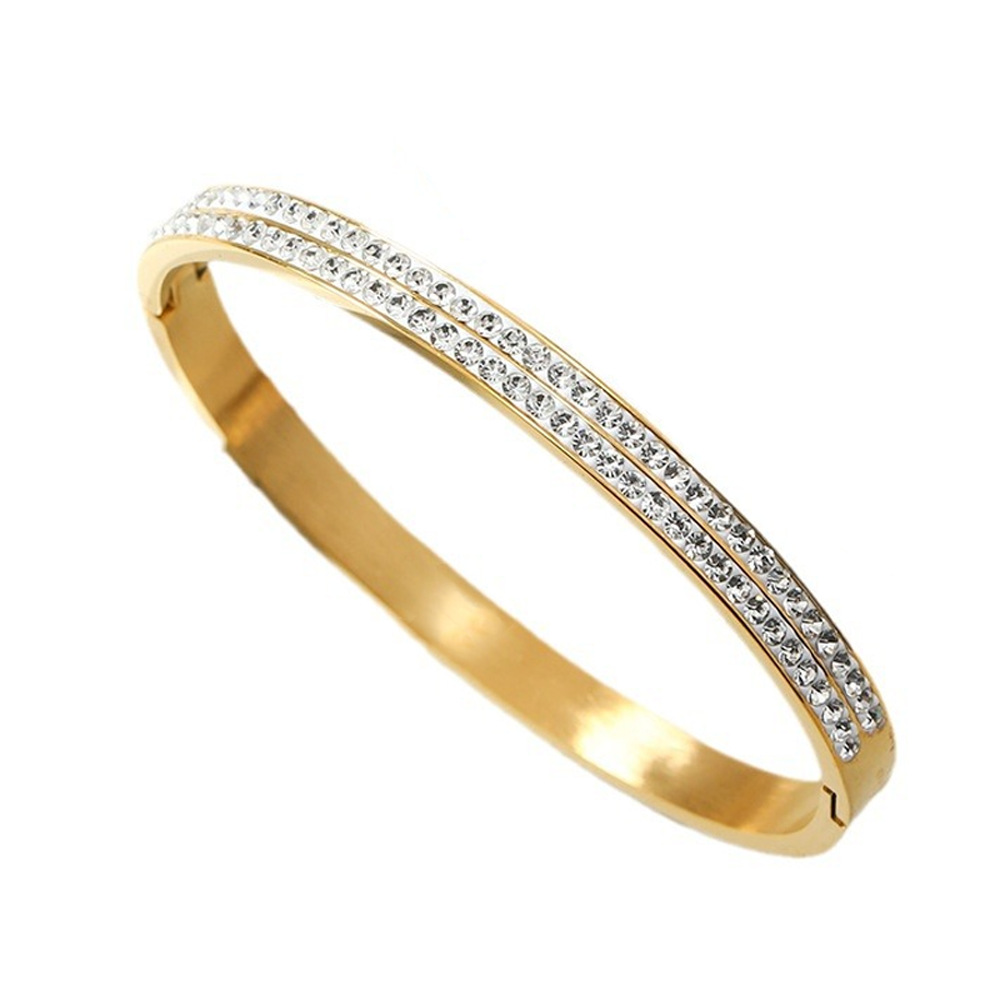 Cross-border Elegante estrellada pulsera de acero de titanio avanzado de dos filas de barro Diamante de diamante incrustado O-tipo hebilla pulsera de acero inoxidable