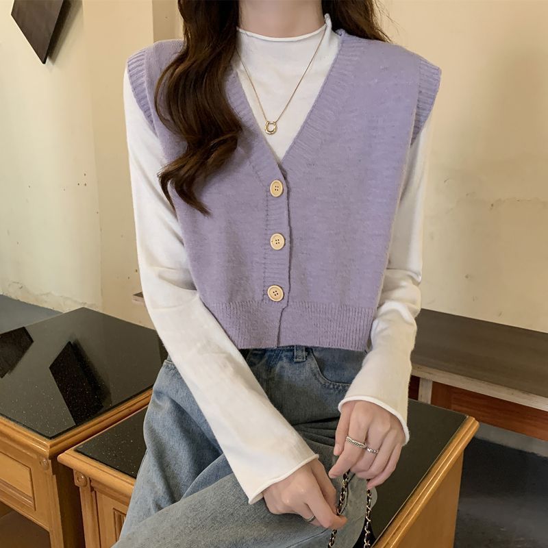 网红针织开衫马甲女2025年秋冬新款韩版外穿百搭V领短款马夹小衫|undefined