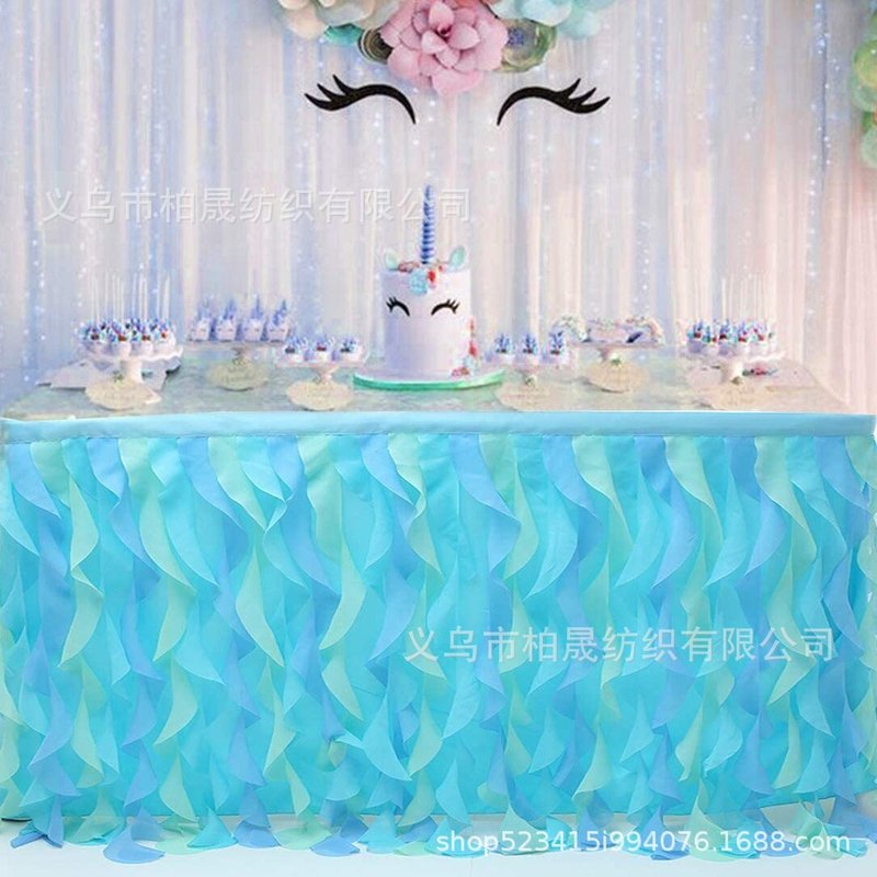轻奢diy波浪桌裙亚马逊柳条桌围生日万圣节派对美人鱼薄纱桌裙|undefined