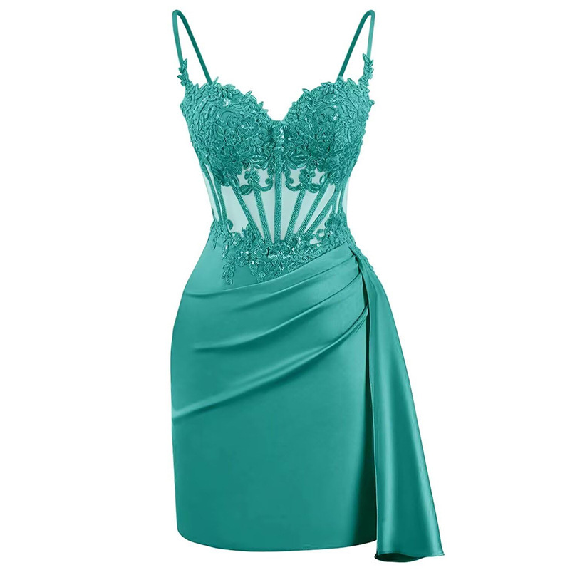 European and American Sexy Dress Lace Fishbone Suspender Dress Birthday Party Ball Dress Slimming Amazon