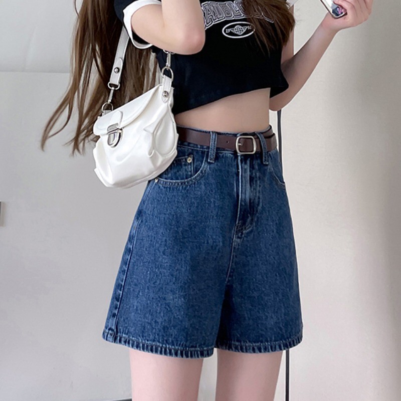 Dark Blue Denim Shorts for Women 2025 Summer New Korean Style Loose Slimming Look Pure Color Wide Leg A-Line Hot Pants Ins Trend