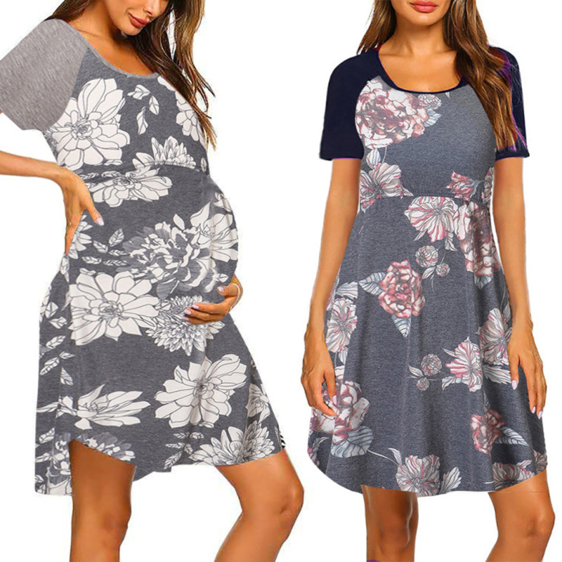 European and American Cross-Border Aliexpress Amazon Wish Summer Short-Sleeved Round-Neck Maternity Nursing Dress Pajamas Home Clothes European and American Cross-Border Aliexpress Amazon Wish Summer Short-Sleeved Round-Neck Maternity Nursing Dress Pajamas Home Clothes
