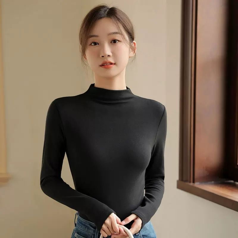 pesado y grueso de doble cara de terciopelo multicolor en una camiseta de base de terciopelo caliente y camiseta de cuello alto de terciopelo de manga larga para mujeres image 5