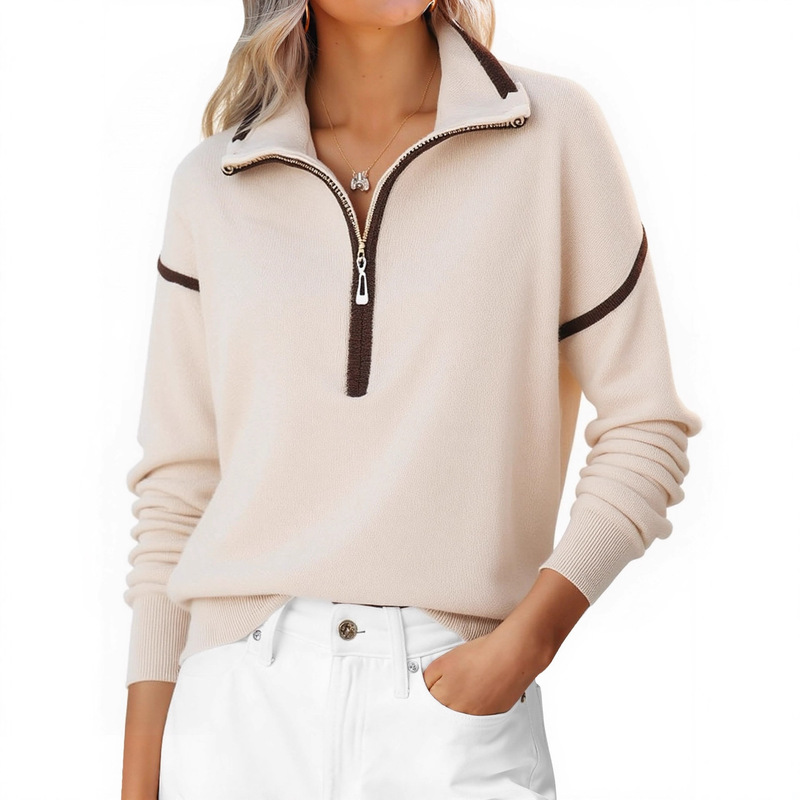 Women's Quarter Zip Sweater Autumn Long Sleeve V Neck Shirt with Collar Business Casual Top Knitted Set Women's Quarter Zip Sweater Autumn Long Sleeve V Neck Shirt with Collar Business Casual Top Knitted Set