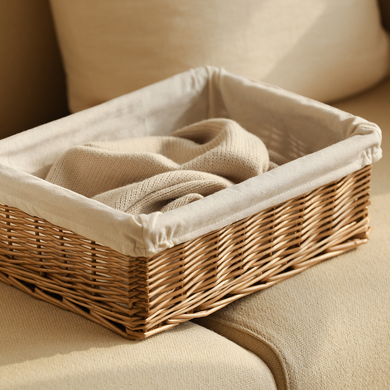 Desktop Sundry Frame Rattan Cabinet Finishing Woven Basket Children's Toy Storage Basket Fabric Japanese Storage Box