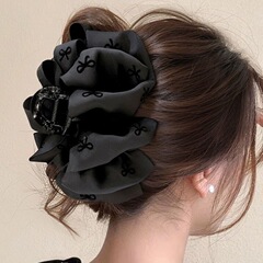 女性用グリッパー 2025 新しいハイエンドブラックバブルリボンヘアピン頭飾り後頭部ヘアシャーククリップ女性用