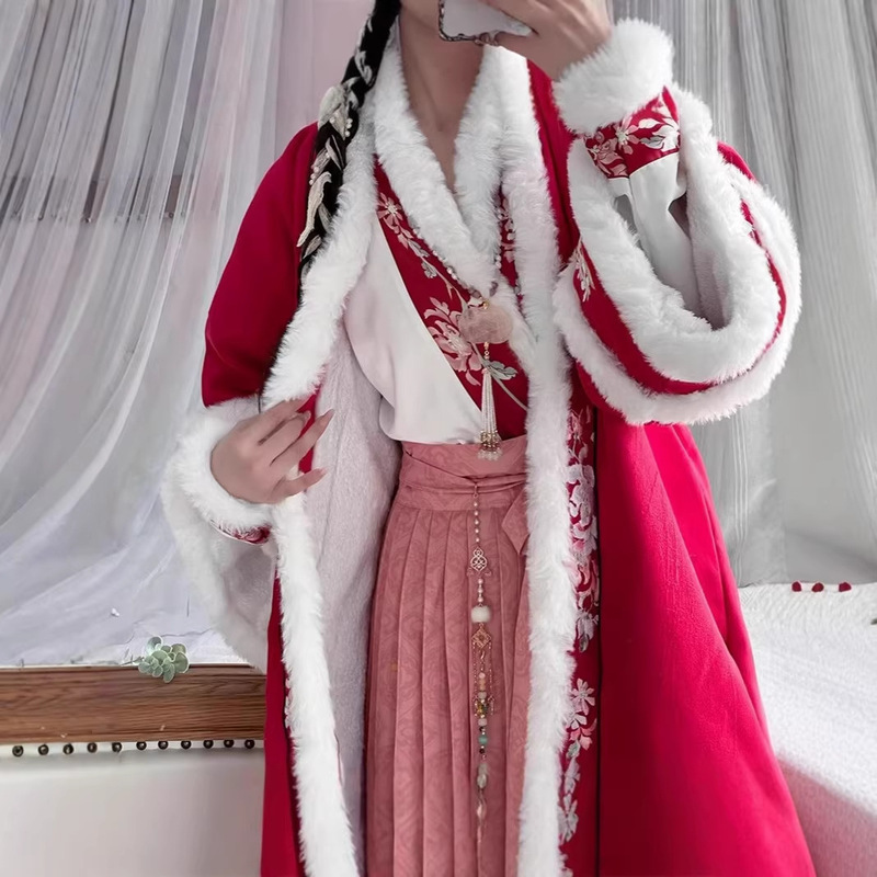 Winter New Hanfu Women's Song-made Hanfu suit Pair fleece-lined Thickened Waist-length Pleated Skirt Daily Guofeng Ancient Dress