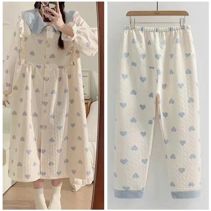 모유 수유 잠옷 봄과 가을 및 겨울 임산부 잠옷 오랫동안 원피스 에어 코튼을 플러스 사이즈 스커트 산후 룸 달 배달 예정