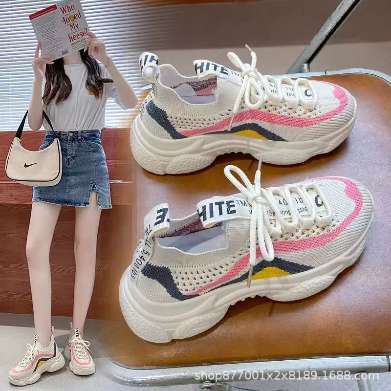 Летающие дышащие папы обувь женская 2023 новая летняя сетка повседневная женская обувь с толстой подошвой бег спортивная обувь женская универсальная