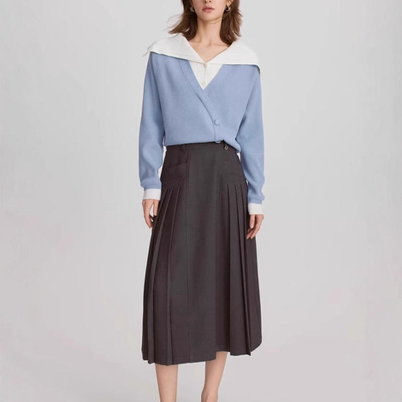 ELLE法式设计感假两件毛针织衫女2025春装新款拼接撞色软糯毛衣|undefined