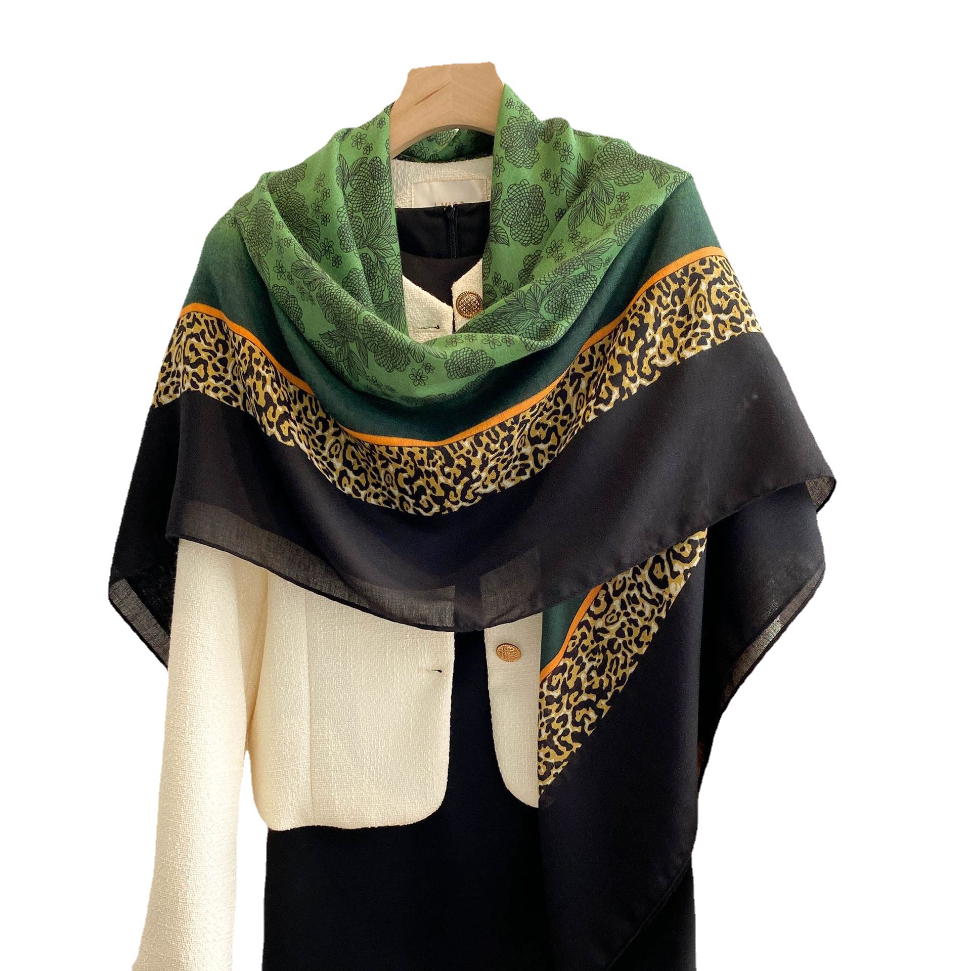 Clásico europeo y americano moda leopardo estampado gran cuadrado bufanda viaje protector solar chal bufanda de seda 135*135cm algodón y lino sensación bufanda