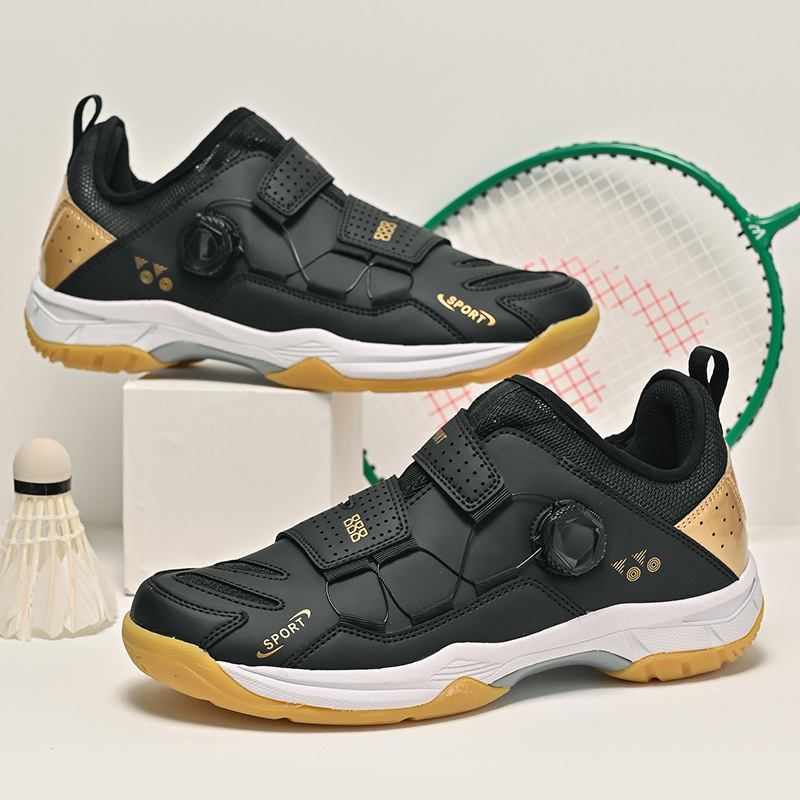 Venta al por mayor zapatos de bádminton para hombres y mujeres profesionales antideslizantes resistentes al desgaste transpirable botón giratorio Placa de carbono entrenamiento de competencia para niños