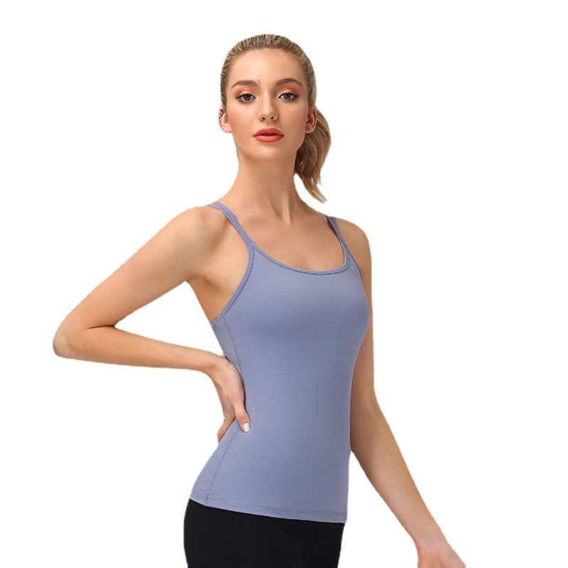 2022裸感瑜伽背心女 美背吊带胸垫运动内衣跑步健身文胸修身显瘦