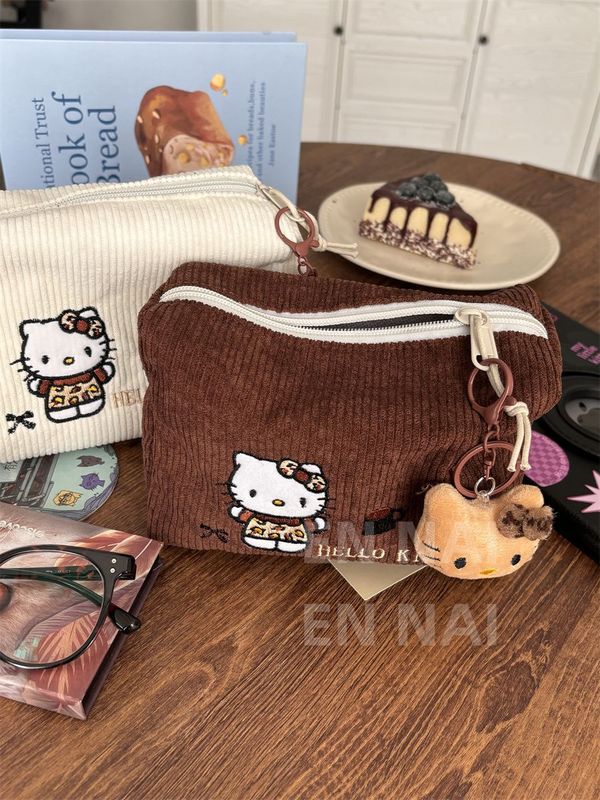 新しいコーデュロイ刺繍キティ収納袋大容量化粧品袋インポータブル高価値ハンドヘルドトイレタリーバッグ|undefined