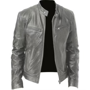 in stock 2024 Cross-border Leather Men's Collar Fashion Spring and Autumn New Leather Jacket Handsome Biker Jacket Youth Jacket
