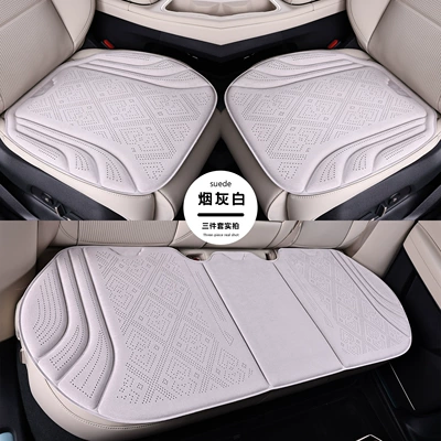 car seat cushion cover, Seat cushion, seat cover - perforated-breathable-suede-light-gray-full-car-three-piece-set