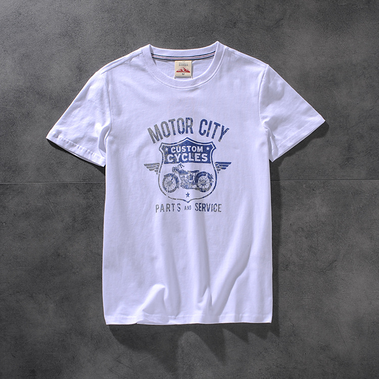 Modern banner American retro wash hair original print men's round collar short-sleeved T-shirt half-sleeve M618 26 Modern banner American retro wash hair original print men's round collar short-sleeved T-shirt half-sleeve M618 24
