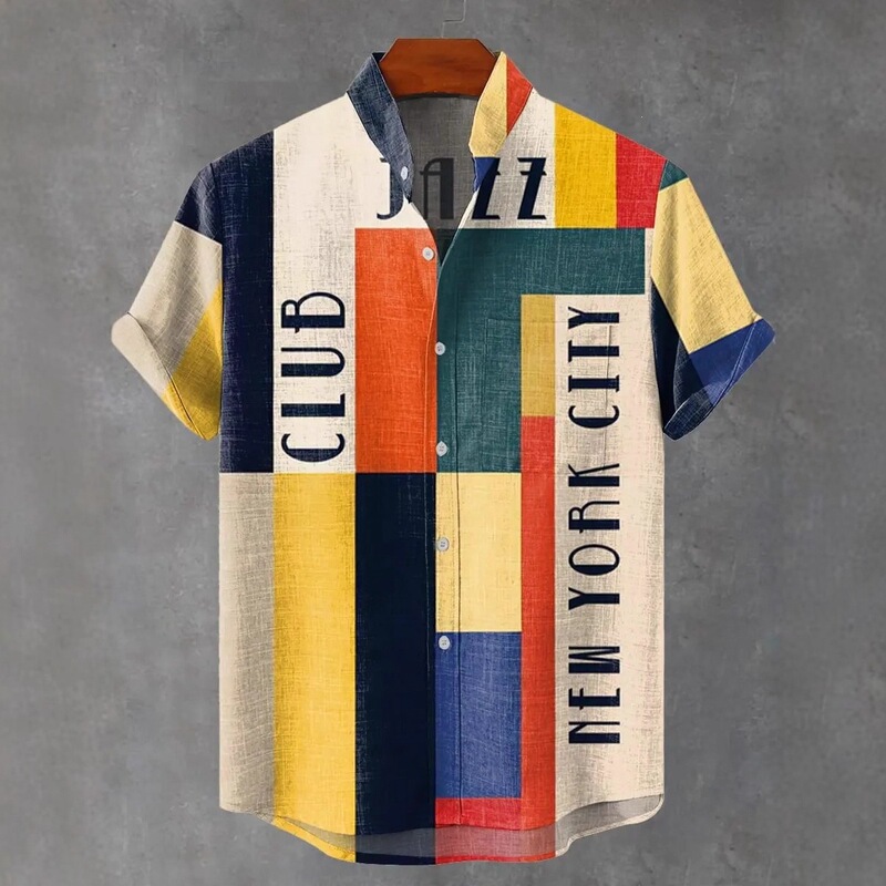 Cross-border AliExpress Summer New Linen Fashion Men's 3D Printed Short Sleeve Shirt Stand Collar Cardigan Top Wholesale