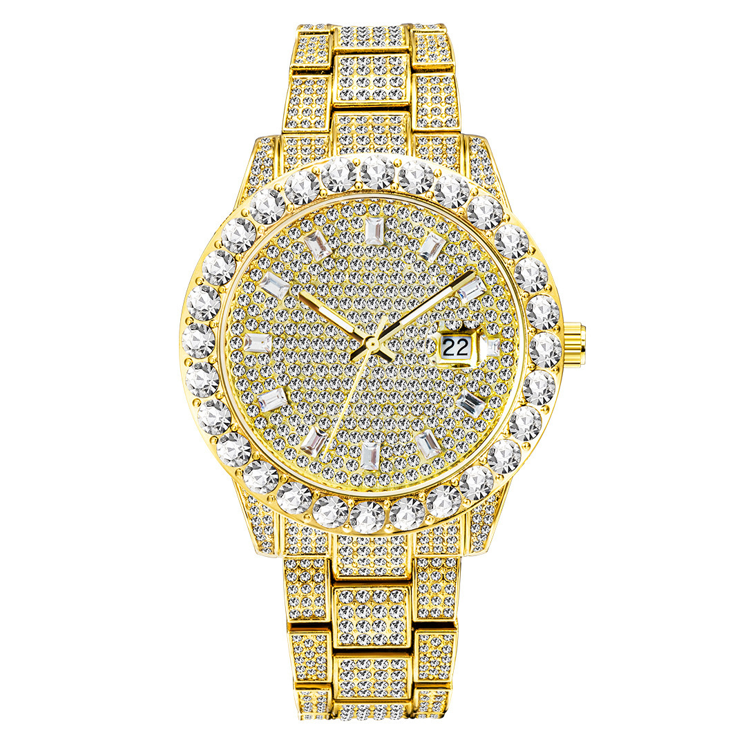 Orologio da uomo al quarzo con quadrante grande oro diamanti_voghion.com