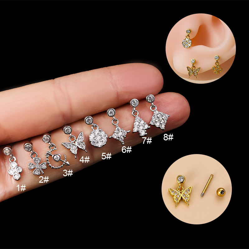 Fashion Butterfly Metal Plating Inlay Artificial Gemstones Ear Studs 1 Piece