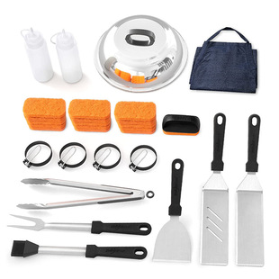 Outdoor BBQ Stainless Steel Frying Spatula Set Multifunctional Barbecue Shovel Plastic Handle Teppanyaki Tool Set