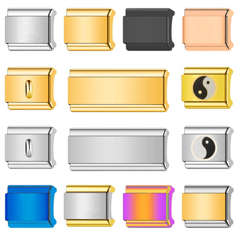 Single Glossy Titanium Steel Italian Module Bracelet Jewelry Gold Black Rose Gold Stretch Bracelet DIY Accessories